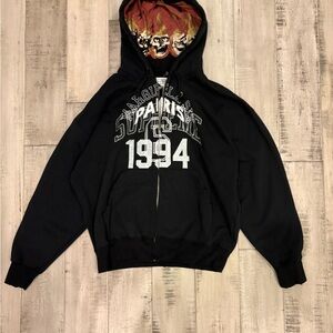 Supreme Black Zip Up Sweater with Graphic